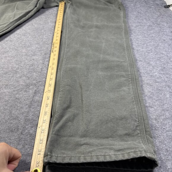 Carhartt Pants Mens 38x36 Green Flannel Lined Workwear B111 MOS Olive - Picture 12 of 13